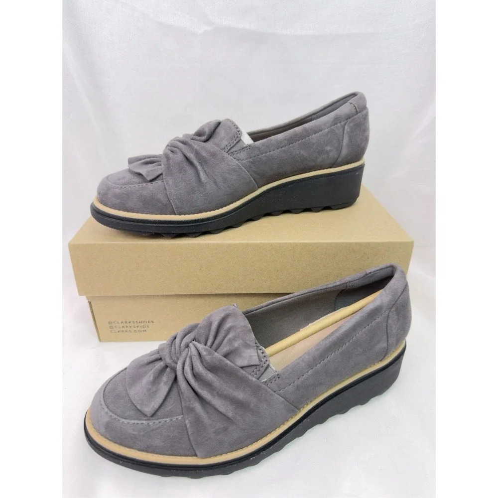 Women's CLARKS Collection Loafer Sharon Dasher Shoes 7 M Suede Comfort Wedge New